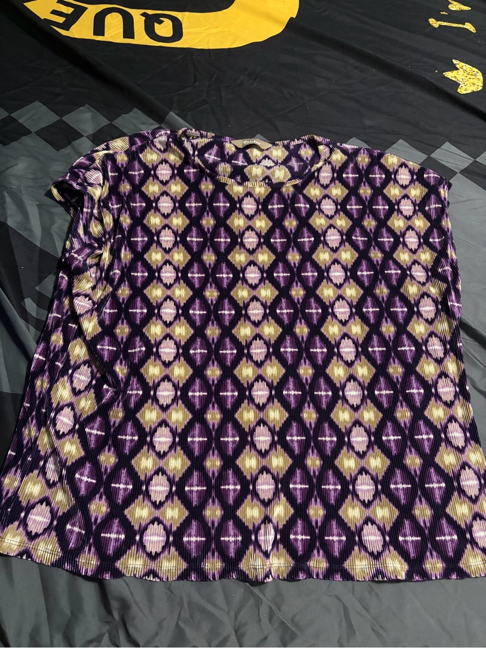 TanJay Purple Patterned Short Sleeve Blouse